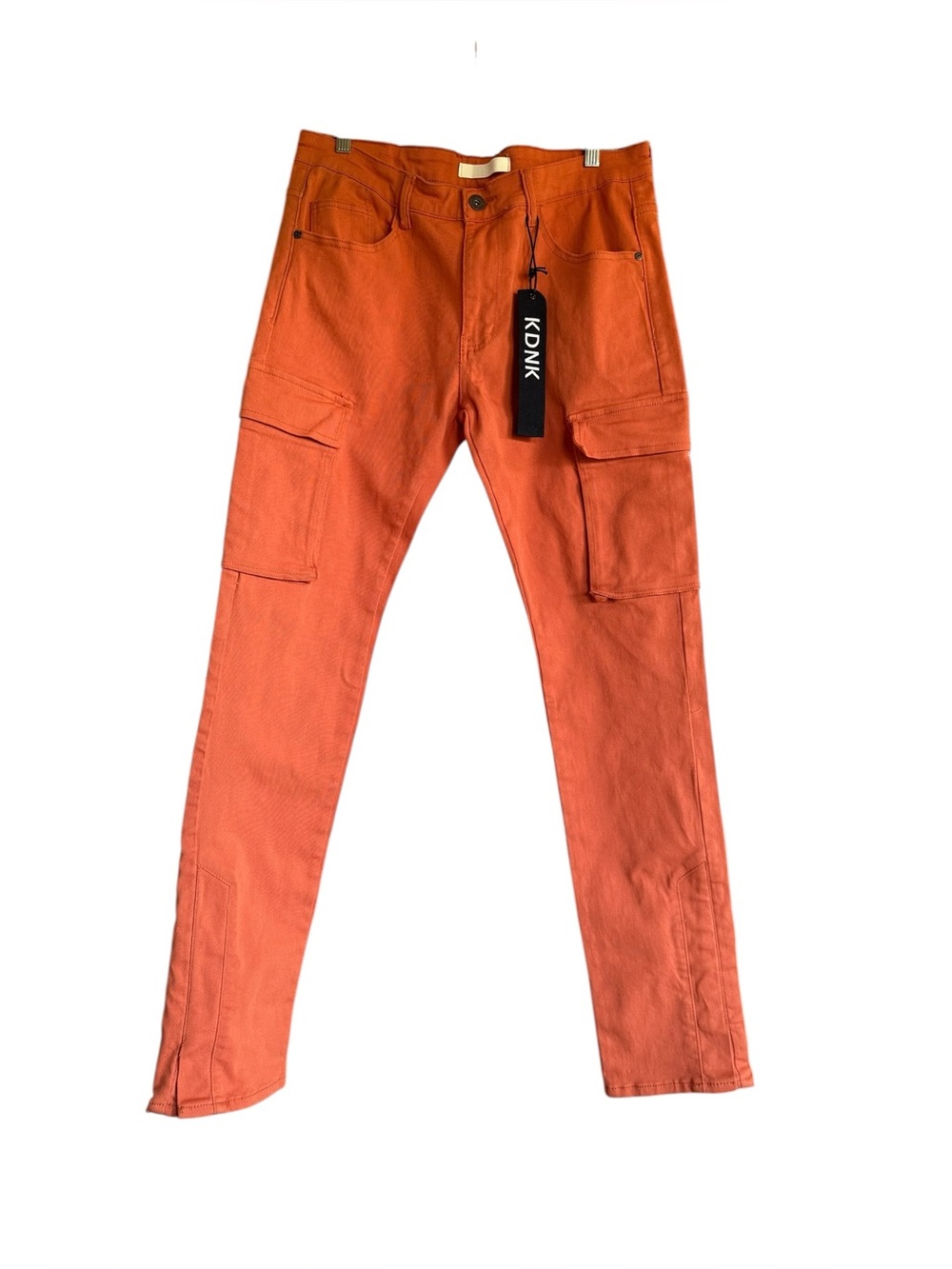 KDNK NWT Stacked Double Cargo Pants Orange Size 36 XL Stretch Twill Y2K